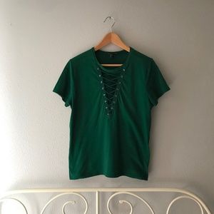 F21 Green Lace Up Tee